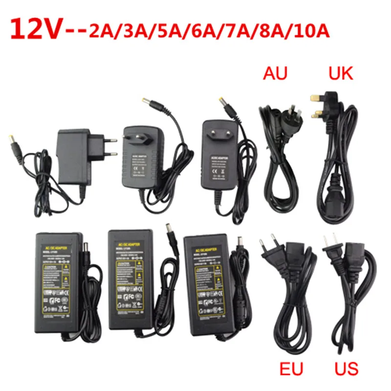 Светодиодный Питание адаптер DC5V/DC12V/DC24V 1A 2A 3A 5A 7A 8A 10A для светодиодный полосы лампы освещения светодиодный Мощность драйвер штепсельной вилки