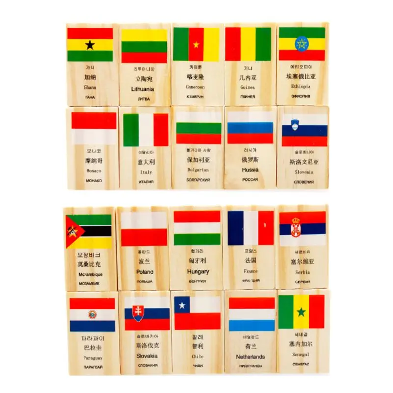 Деревянный Национальный флаг домино Строительные блоки Набор география Ранние развивающие игрушки Детский подарок