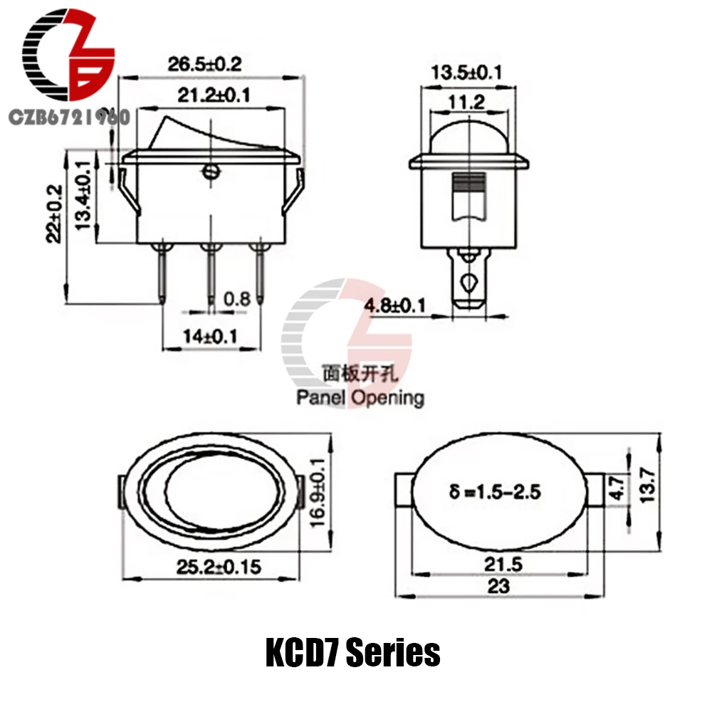 5 шт. 26x14 мм KCD7 Овальный кнопочный выключатель 6A 250 В 10A 125 В AC тумблер IO ВКЛ-ВЫКЛ автомобильный лодочный выключатель питания 2Pin 3Pin светодиодный светильник
