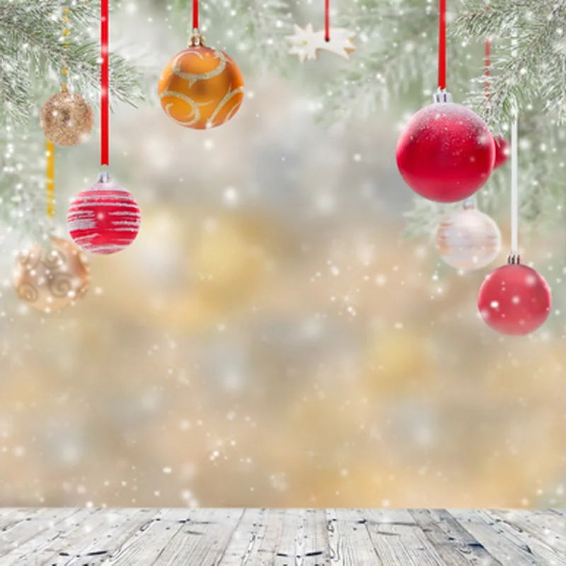 Romantic Red Yellow Bell Snow Pine Tree Branch Christmas Photographic 