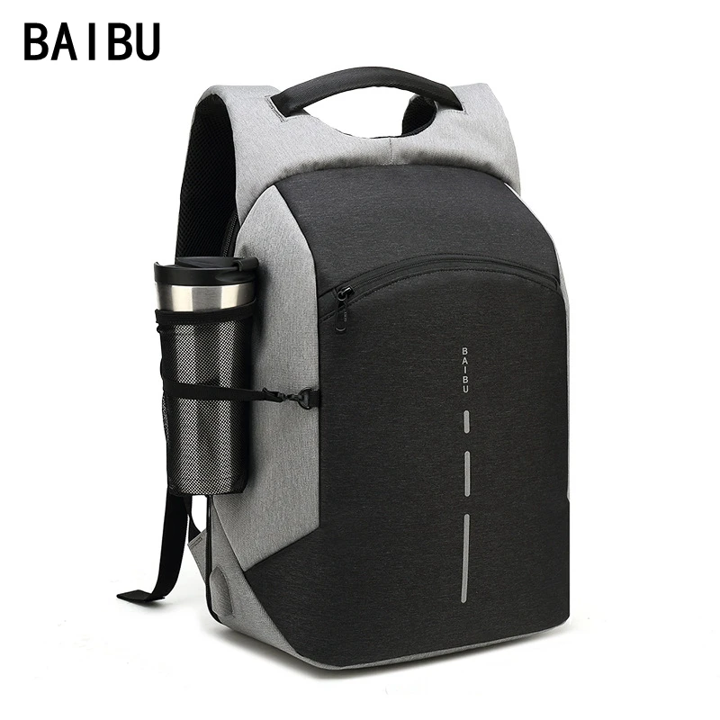 BAIBU الرجال متعددة الوظائف على ظهره مكافحة سرقة للماء تصميم كمبيوتر محمول على ظهره طالب الصبي المدرسة حقائب للمراهقين السفر حقيبة