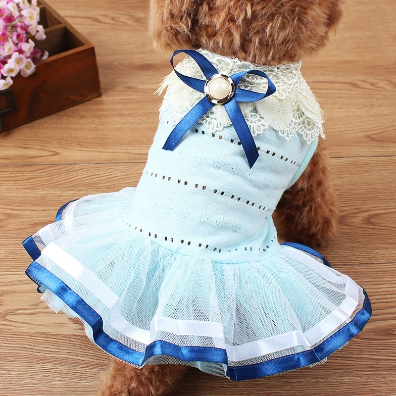 

Casual Dog Dress Pet Dog Clothes Spring And Summer Models Dog Clothes Pearl Ribbon Petal Collar Pet Skirt For Small Dogs Coats