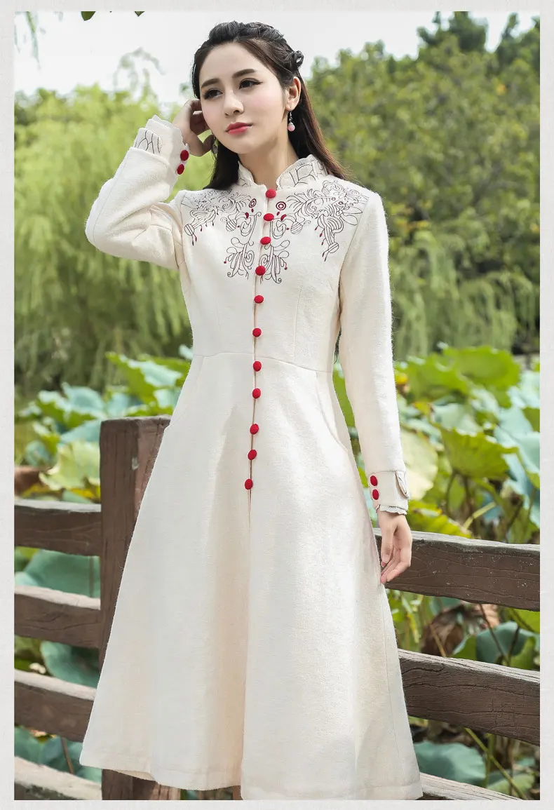 2016 Winter Women Coat Vintage Retro Single Breasted Mandarin Collar Woolen Outerwear Coat