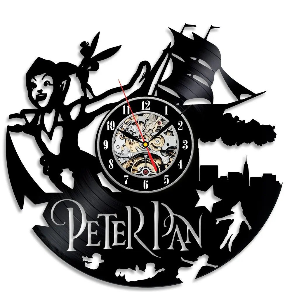 

Vinyl Record Wall Clock Peter Pan Music Nursery Art CD Clock Watch Creative Duvar Saati Horloge Home Decorative