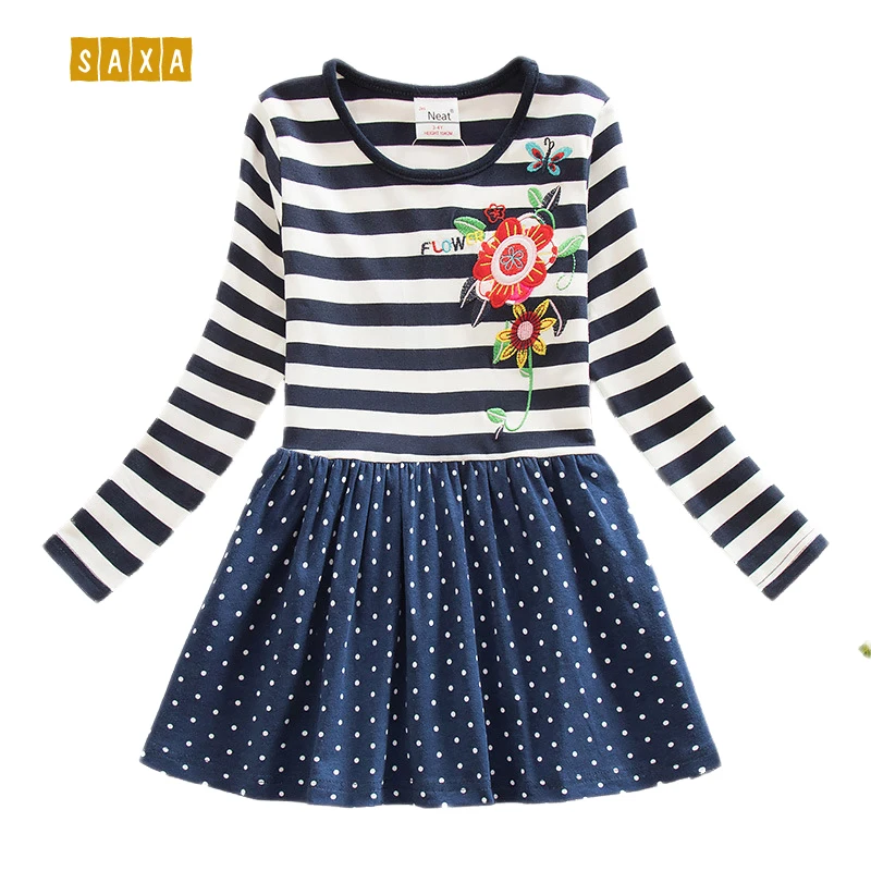 

Girl dresses NEAT 100% cotton Children clothes fashion appliques stripe kids dress bohemian style Girl long sleeve dress