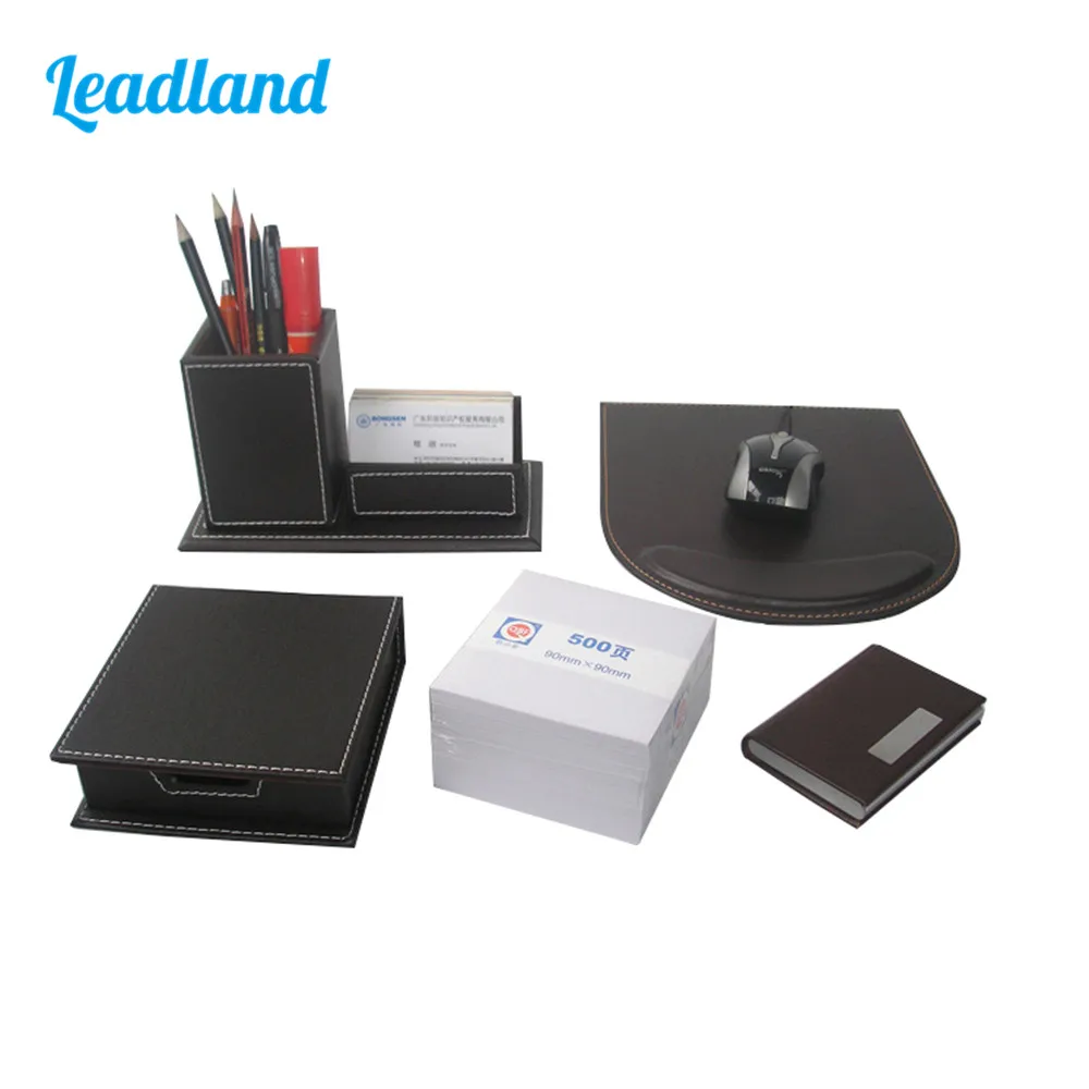 Fashion 5pcs Modern Pu Leather Office Supplies Desk Sets Pen
