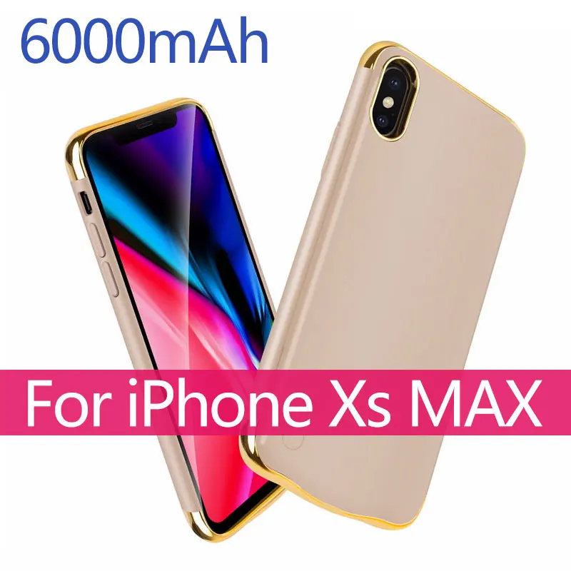 Батарея чехол для iPhone X XR XS xsmax 5500/6000 мА/ч, внешняя Батарея Зарядное устройство чехол резервного копирования Мощность банк Портативный Мощность зарядный чехол - Цвет: XS MAX Gold