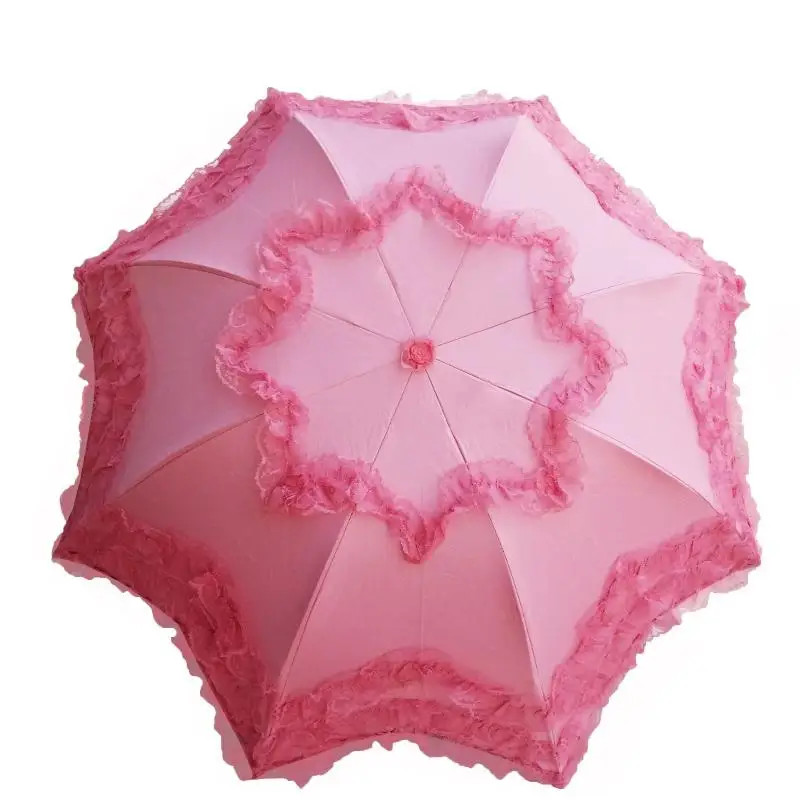 Розовый цвет, теплая серия, зонтик от дождя, Южная Корея, принцесса, арочный, солнцезащитный, кружевной, черный, пластиковый, УФ, солнцезащитный, Солнцезащитный