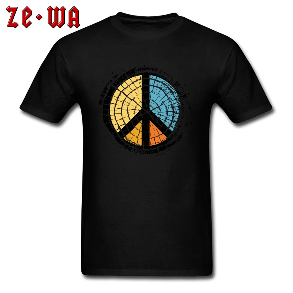 Colored wooden peace symbol Tops Shirt Summer Autumn Crew Neck 100% Cotton Male Top T-shirts Hip hop Clothing Shirt 2018 Fashion Colored wooden peace symbol black
