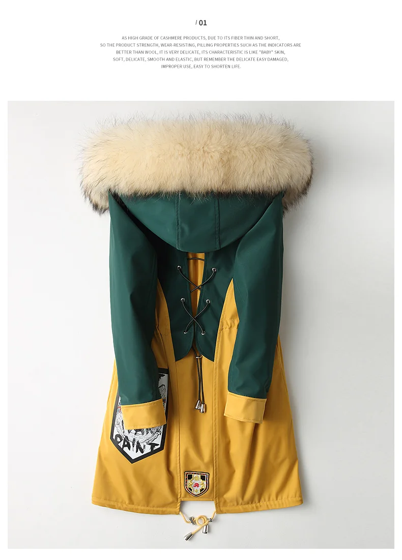 Зимнее корейское пальто с натуральным мехом, женская одежда, натуральный мех енота, пальто с капюшоном, пуховик на утином пуху, винтажная парка для женщин 68232
