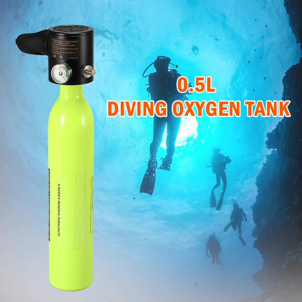 

0.5L Scuba Oxygen Cylinder Diving Air Tank Scuba Regulator Diving Respirator with Gauge Snorkeling Breathing Equipment