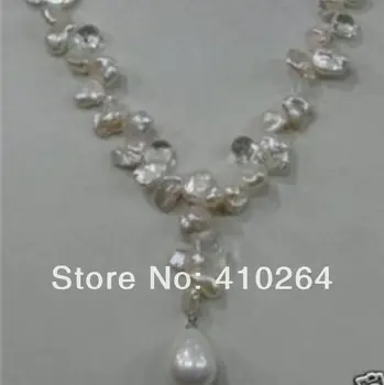 

$wholesale_jewelry_wig$ free shipping NATURAL SOUTH SEA WHITE PEARL NECKLACE +shell PENDANT