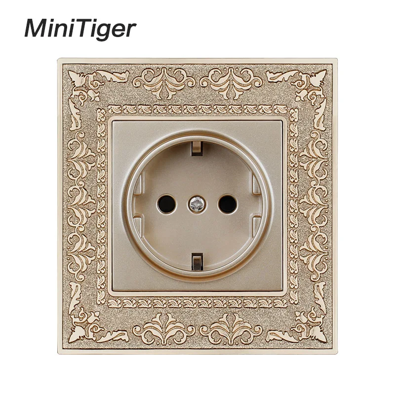 Minitiger 16A гнездо питания стандарта ЕС 4D тиснение Ретро цинковый сплав панель