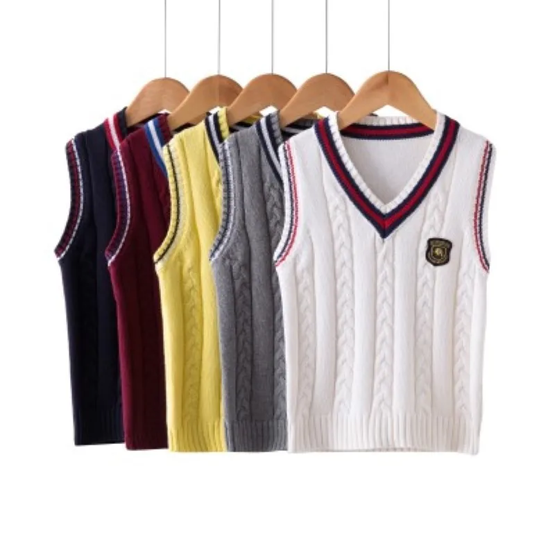 

CENKIBEYRA winter autumn 100% cotton cardigan teen boy's V-neck sweater vest kids waistcoat school girls winter sweaters for 4-1
