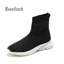 Черные стразы кроссовки женские модные женские кроссовки Трикотажные ботинки на плоской подошве женская повседневная обувь WK107