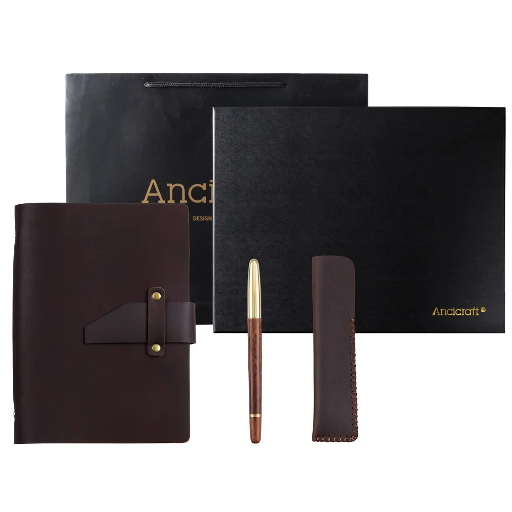 Ancicraft кожаный дневник блокнот перезаправляемый с авторучкой A5 6 Ring Binder пустая