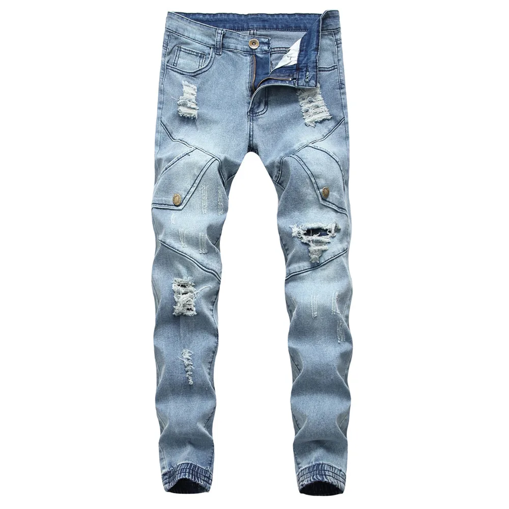 

JAYCOSIN High Quality Men's Fashion Design Casual Style Makes Old Personality Hollow Jeans Letter Printed Pant Men Pants Jeans
