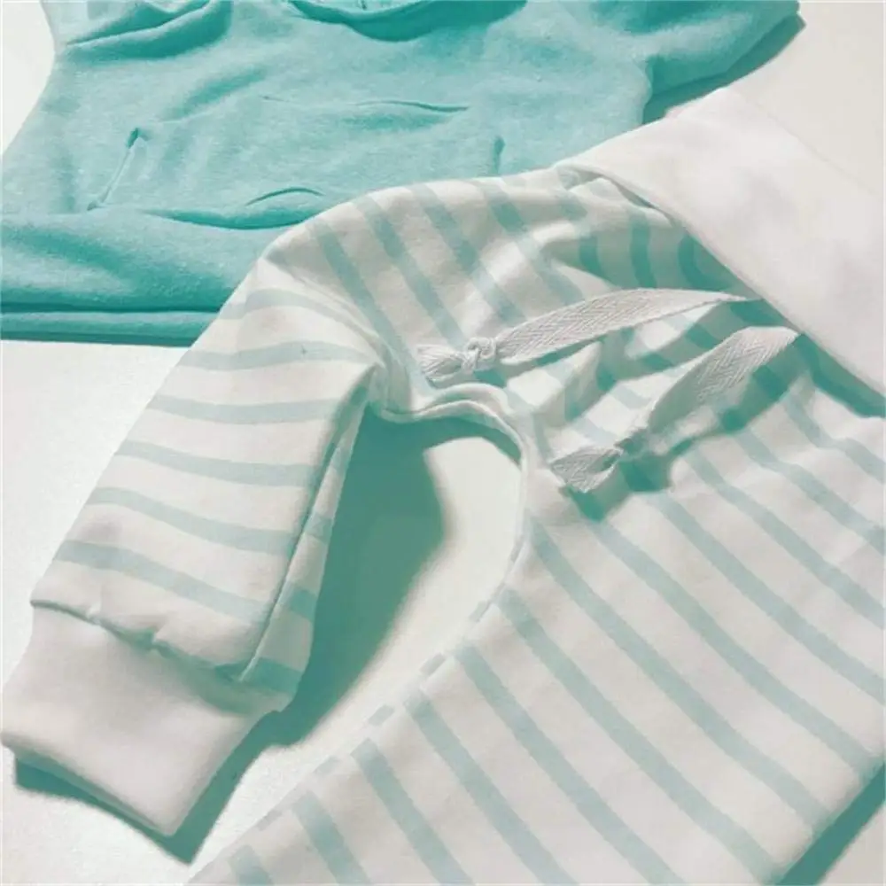Oklady/серый свитер с капюшоном для новорожденных мальчиков и девочек топ+ штаны в полоску, комплект одежды, одежда