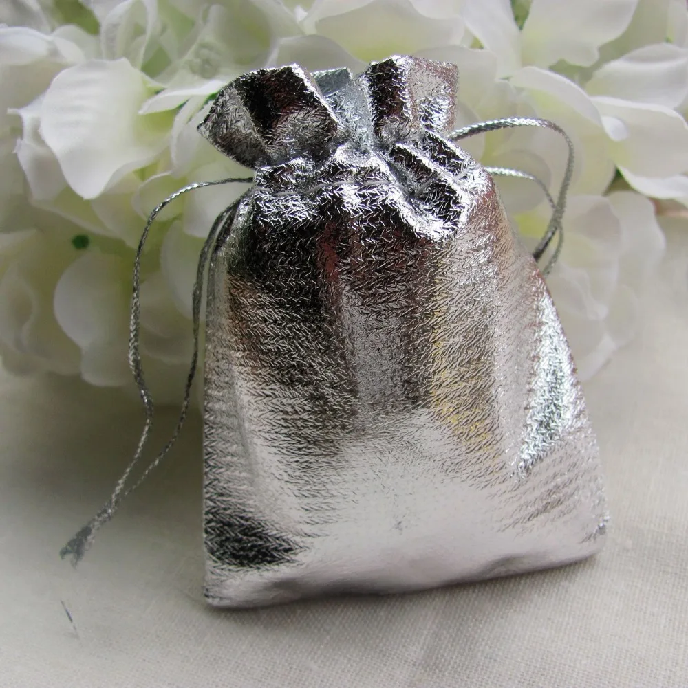

50pcs/lot silver Gift Bag 7X9 cm Candy Pouches Drawstring Organza bags Christmas Party Pouch wedding gift bags