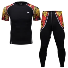 Мужские модные 3D принтованные Компрессионные Мужские комплекты рубашка и леггинсы костюм для фитнеса Быстросохнущий мужской набор дропшиппинг