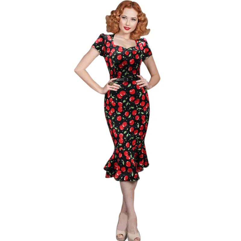 Womens Belted Vintage Pinup Rockabilly Elegant Floral Tunic Party ...