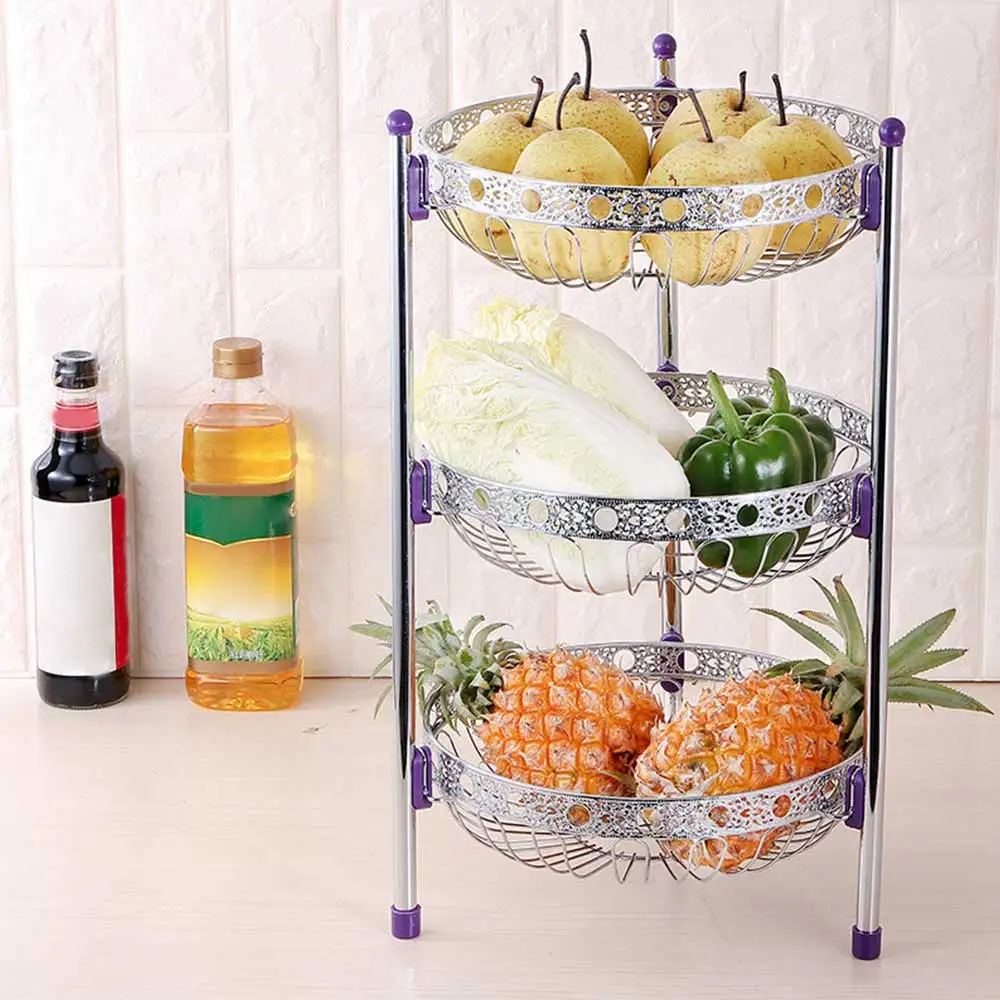 

3 Tiers Stainless Steel Fruit Storage Basket Rack Tray for Vegetable Bowl Lemon Multi-function Kitchen Rack Holder Tool