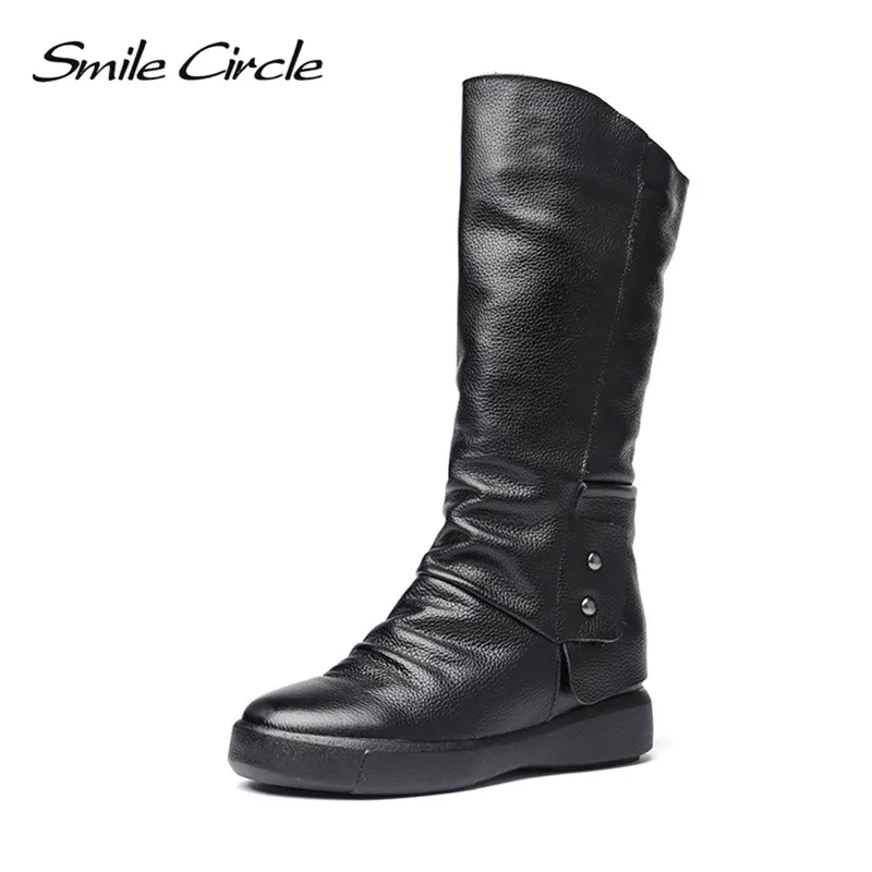 

2017 Winter Boots For women boots Genuine Leather Knee High boots women Warm Plush High boots platform shoes botas femininas