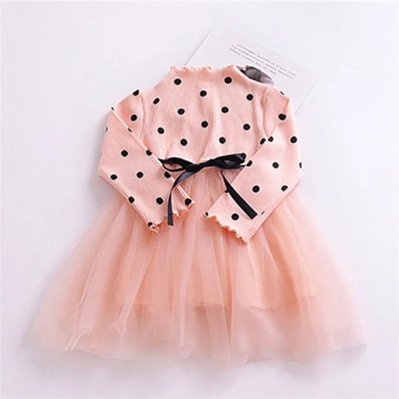 

Autumn Winter Long Sleeves Girls Dress for Baby Clothes Kids Polk-Dot Print tulle Dresses for Girls Christmas Baby Girl Clothing