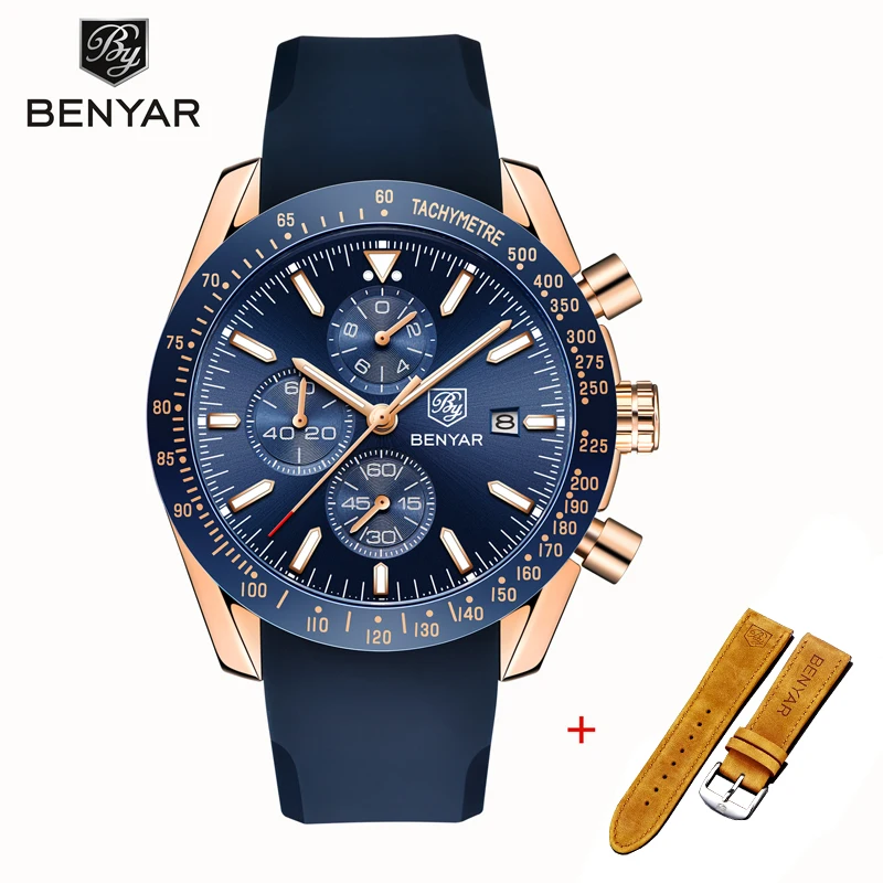 Мужские наручные часы s BENYAR, кварцевые часы с хронографом, Relogio Masculino, новинка, Топ бренд, Роскошные военные часы с силиконовым ремешком