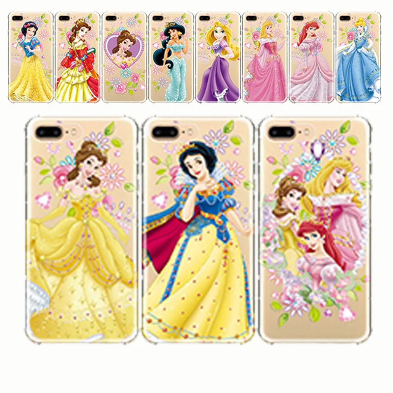 

Ariel Aurora Belle Cinderella Jasmine Princess Snow White Girl Soft Silicone Case Phone Case For iPhone 5s SE 7 8 Plus X 6 6s 5