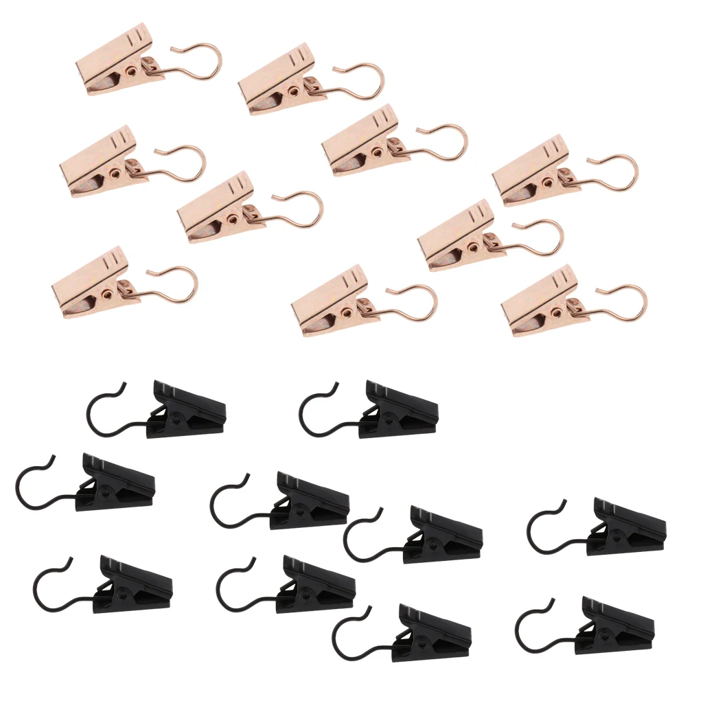 60-Pack Window Curtain Clip Hook Glider Hanger Clothesline Peg Clamp 32mm Gold/Black