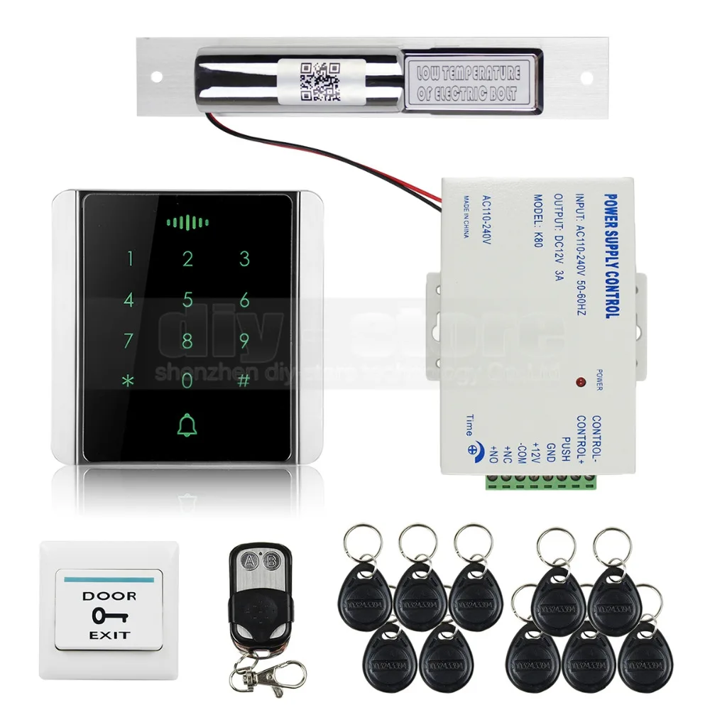 

DIYSECUR 125KHz RFID Reader Password Keypad + Electric Bolt Lock + Wireless Remote Control Access Control System Security Kit