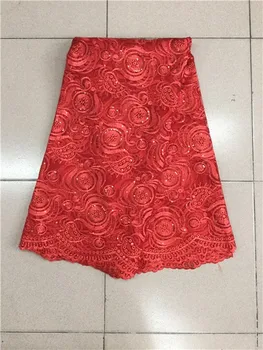 

Promotion price Africa lace fabric quality Gold wire Sequins Embroidered rose red gauze French lace cheap sequins fabric