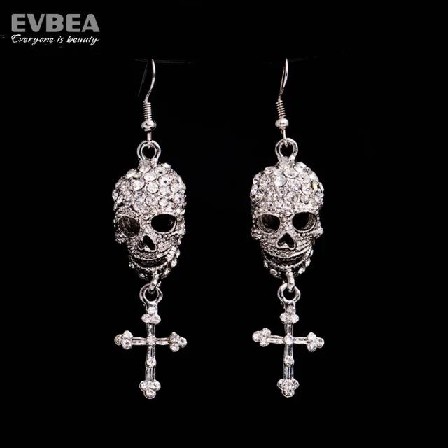 Rhinestone Skull With Cross Dangle Crystal Drop Chandelier Skeleton Rhinestone Skull With Cross Dangle Crystal Drop Chandelier Skeleton Earrings Women S Jewelry Brincos Accessories