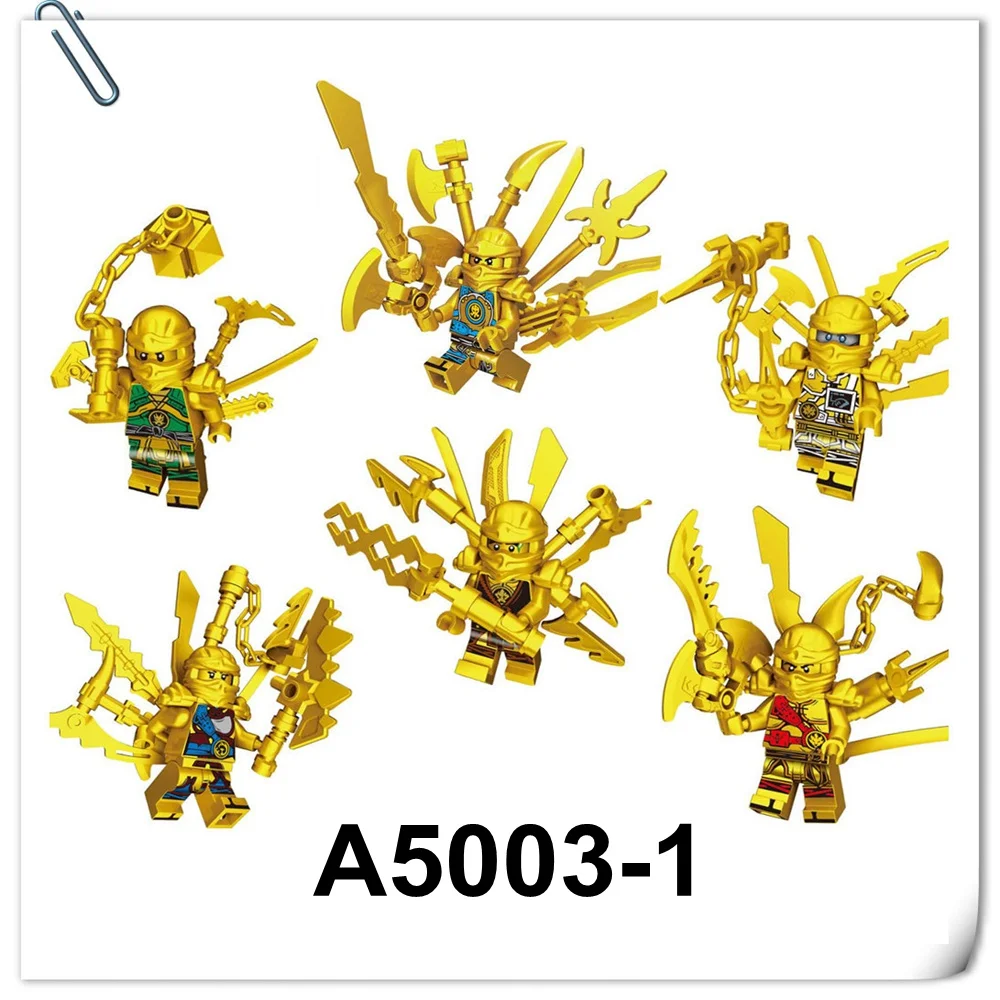 

6pcs/set Gold Ninja Knights Motorcycle Figures Building Blocks Toys for Children Gift Compatible Legoe Ninjagos Dragon Bricks