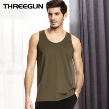 THREEGUN шелковистые Модальные Мужские майки, свободные эластичные майки, рубашки для тренировок в тренажерном зале, рубашки без рукавов, хлопковые обычные А-рубашки