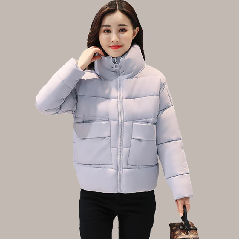 2018 Women Winter Jacket Stand Collar With Two Big Pocket Female Coat Cotton Padded Womens Casaco Feminina Inverno Warm 2018 Women Winter Jacket Stand Collar With Two Big Pocket Female Coat Cotton Padded Womens Casaco Feminina Inverno Warm
