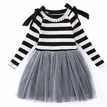 Детское платье для девочек весенняя одежда в полоску с длинными рукавами и бисером для девочек нарядное платье принцессы для девочек От 6 до 14 лет