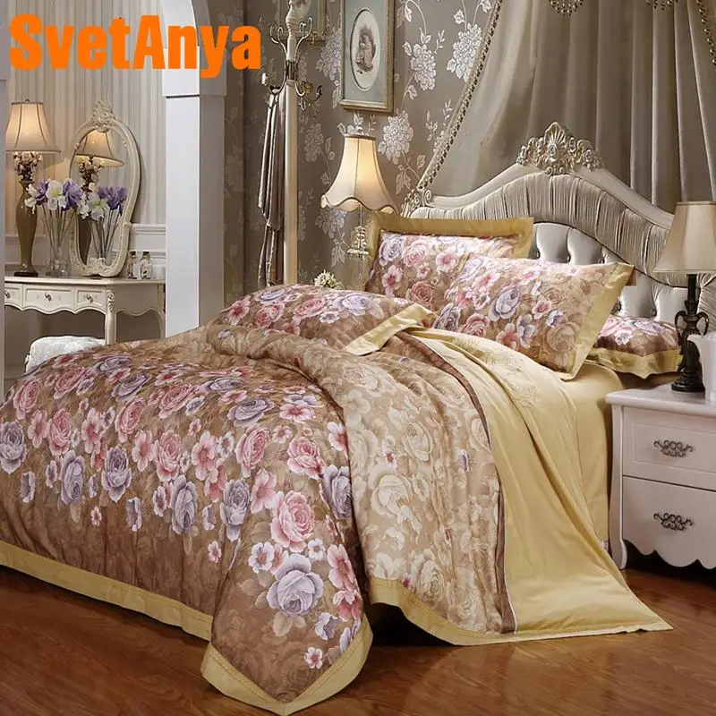 

Svetanya Floral embroidery Bedding set queen king double size Bedlinen