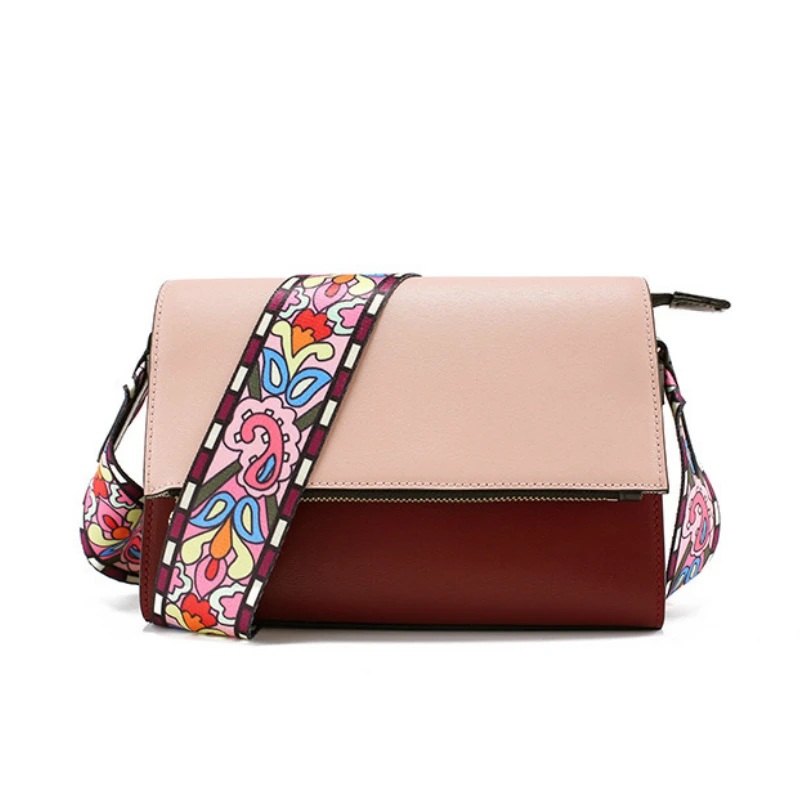 

Famous Designer Handbags Genuine Leather Luxury Tote Bags for Women Korean Ladies Contrast Color Wide Strap Shoulder Bag