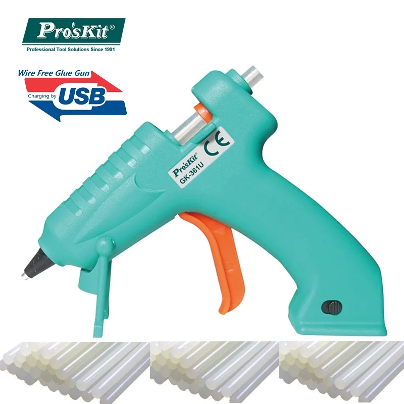 Pro'skit GK 361U 3 6 В литий ионный USB клеевой пистолет DIY термоплавкие клеевые палочки с