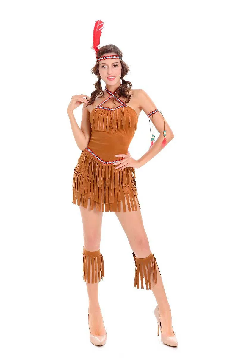 M-XL, сексуальный женский костюм с бахромой, индейцы, принцесса диких лесов, охотник, костюм для косплея, для вечеринки на Хэллоуин, нарядное платье