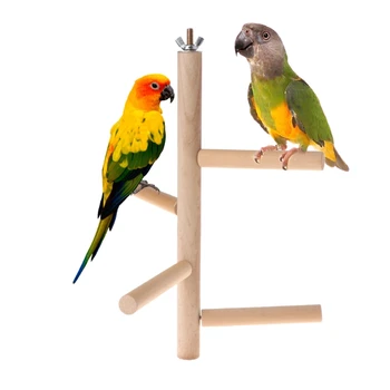 

Parrot Perch 4 Layer Stages Toys Natural Wood Rotating Ladder Bird Parakeet Cage
