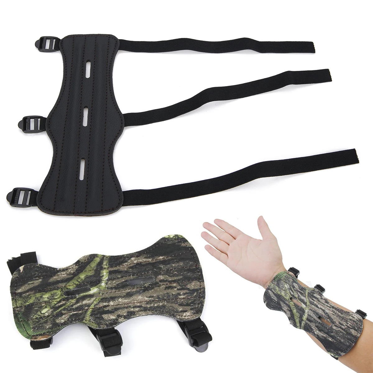 MAYITR Black/Green Camouflage Shooting Archery Arm Guard Bow Safety Protective Gear Leather 3 Straps for Hunting Outdoor New