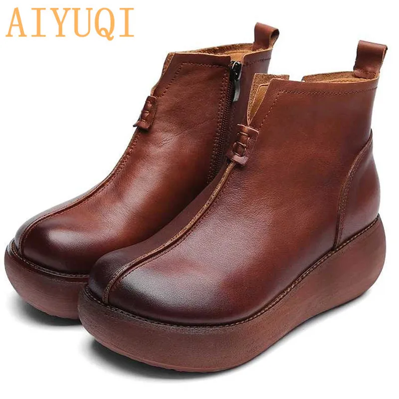 

AIYUQI Shoes women retro 2019 spring new genuine leather women shoes platform casual moccasins on the wedge loafers women