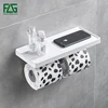 Gran oferta FLG-soporte de papel higiénico montado en la pared, doble rollos de acero inoxidable, soporte de teléfono, estante blanco ABS para Baño 76oz9gKw