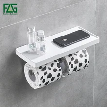 FLG Wall Mounted Suporte do Papel Higiénico de Aço Inoxidável Dupla Rolos de Papel Suporte Do Telefone Suporte De Parede Prateleira Do Banheiro ABS Branco