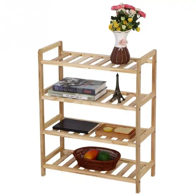 2 3 4 Tier Wooden Shoe Rack Standing Shelf Entryway Hallway