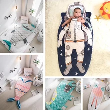Спальный мешок для детей, Акула, астронавт, Русалка, конверт для новорожденных, Зимняя Толстая Пеленка, одеяло, обертывание, постельные принадлежности