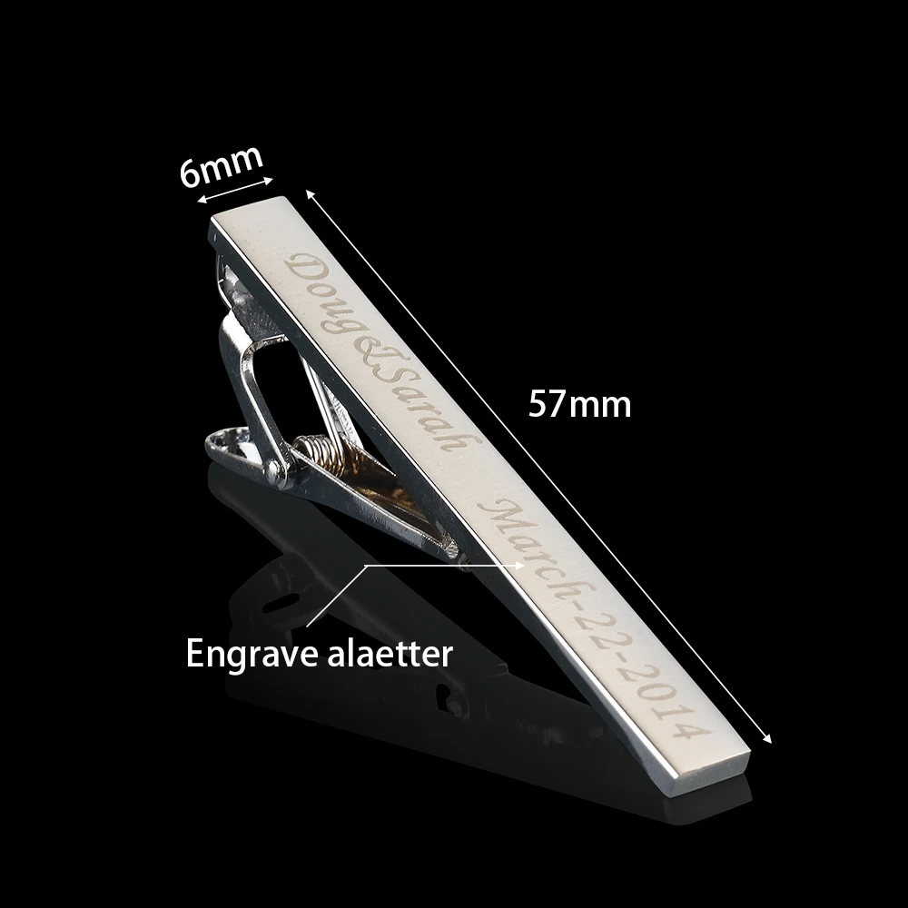TJ-004 Персонализация серебряный зажим для галстука для Для мужчин подарки индивидуальные выгравированы запонки, зажим для галстука Набор для свадьбы жениха